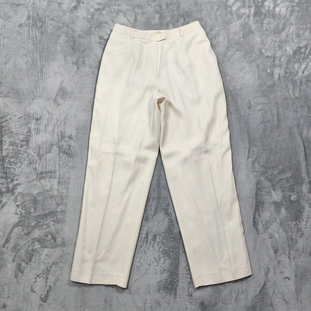 Vintage Talbots Pants Women 6P PETITE White Silk Wool Pleated Lined Dress Office